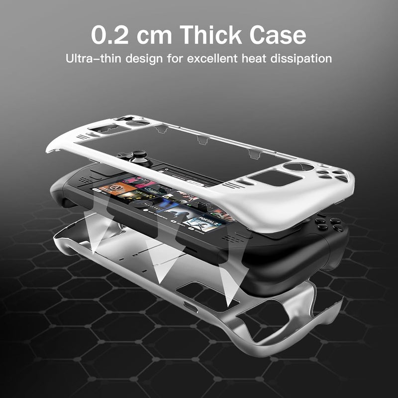 bibuks ﻿Steam Deck Case,Steam Deck OLED Protective Case,Non-Slip Skin Protective Shell Accessories,Steam Deck Case with Kickstand ,2 Screen Protector, 4 Thumb Grip (White) - Image 3